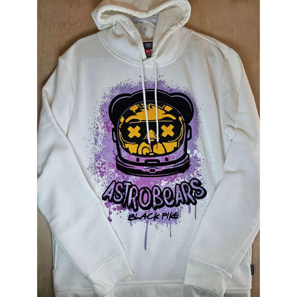 Black Pike Astrobears Graphic Hoodie Mens 2XL Natural White BF0439 Streetwear